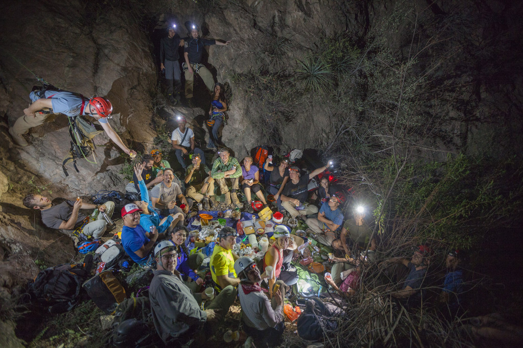 The entire party! I'm way on the right with the red helmet in the dark! Photo by Floris Van Breugel