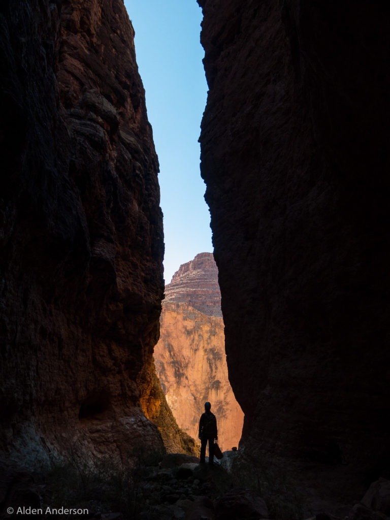 Deep narrow slot from which we could start seeing the Colorado River