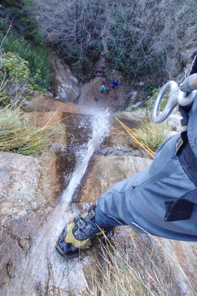 POV shot looking down Leontine Falls. Not a huge amount of water but enough for a sprinkling when the rappel turns into a short free-hang.