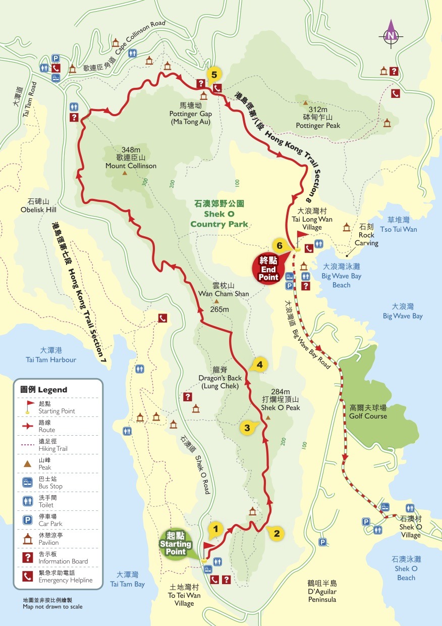 Dragon's Back Hiking Map to Big Wave Bay